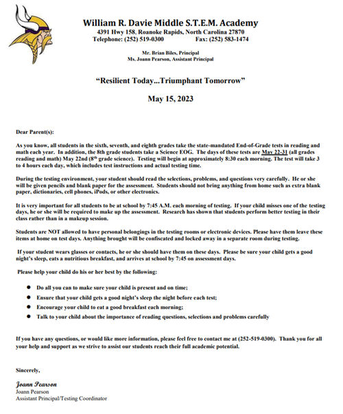 EOG Letter to Parents